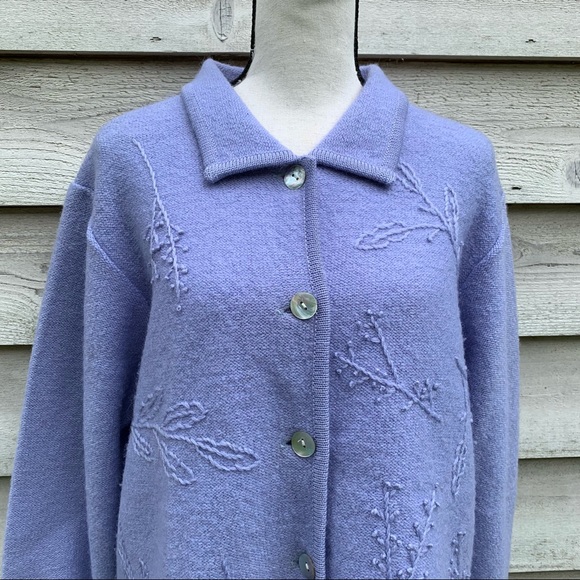 Vintage 90s Pastel Purple Boiled Wool Long Sleeve Button Down Cardigan Sweater - Picture 7 of 16